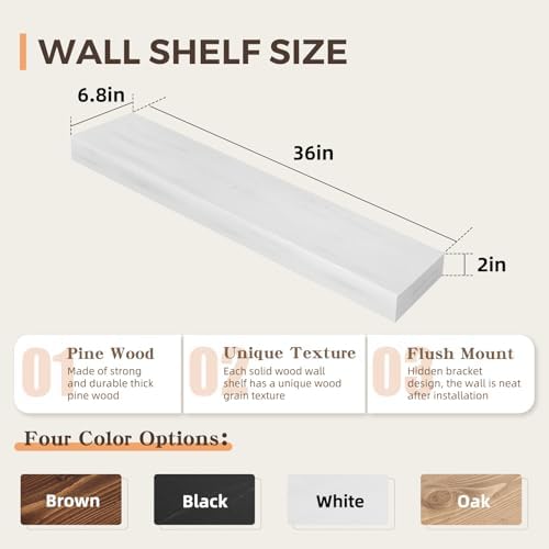 Floating Shelves, 36 Inch Wall Mounted Shelves, Set of 2, White