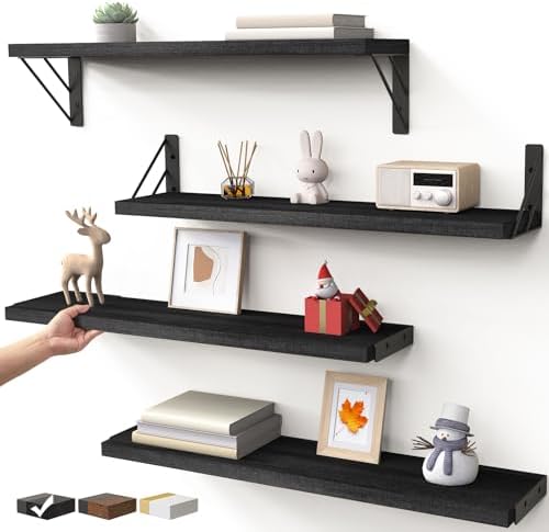 BAYKA 22.4 Inch Long Wall Mounted Floating Shelves (Black, Set of 4, 22.4")