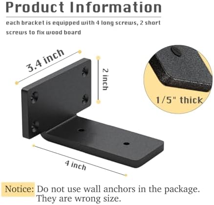 6 Pack Shelf Brackets 4 Inch Floating Shelf Bracket 1/5 inch Thick Heavy Duty Hidden Shelf Brackets Iron Metal Brackets 