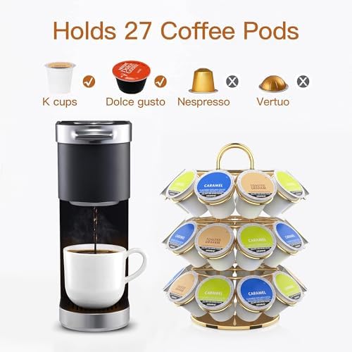 Rotating Coffee Pod Holder for Keurig Pods, Heavy-Duty K Cup Holder, Gold