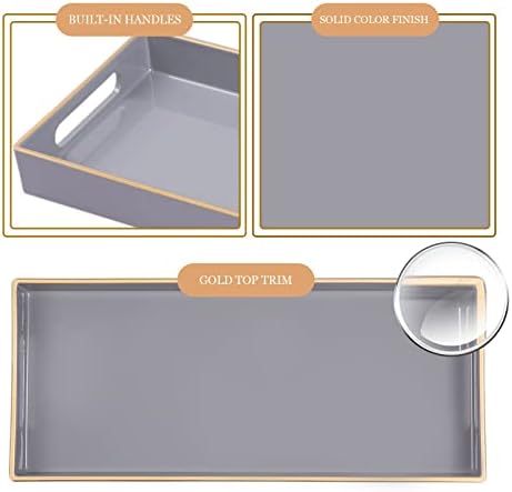 MAONAME Gray Bathroom Tray, Rectangular Toilet Tank Trays with Handles