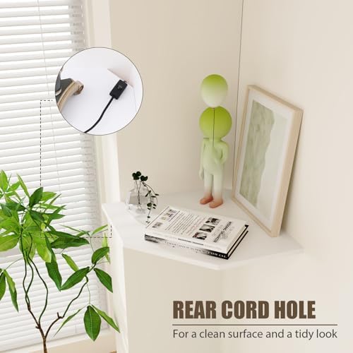 Floating Corner Wall Shelf, White MDF Display Shelf with Cable Management