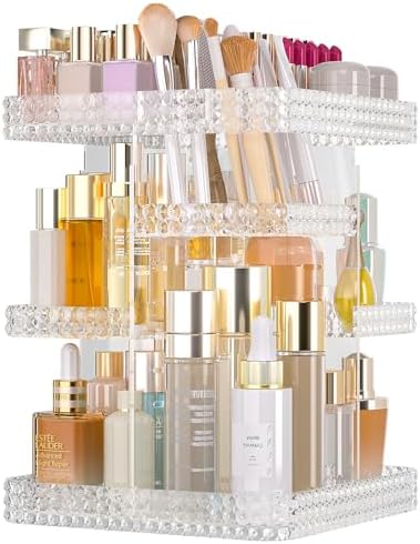 Rotating Makeup Organizer with Makeup Brush Holder,Large Capacity Perfume Organizer for Vanity Countertop,Acrylic Skinca