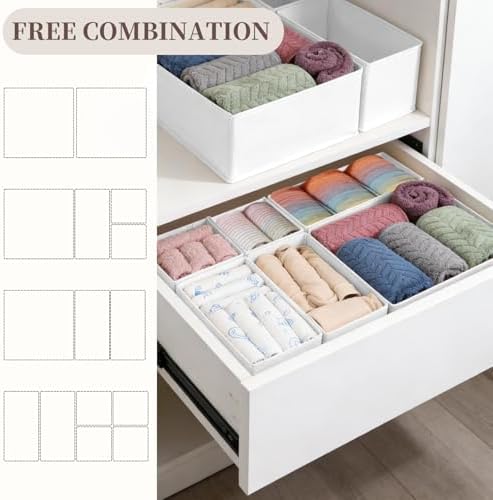 Drawer Organizer Clothes, 16 Pack Dresser Organizer Bins, Foldable Closet Organizers and Storage Fabric Dresser Bins, Shallow Drawer Dividers for Clothing, Underwears, Socks, Tie