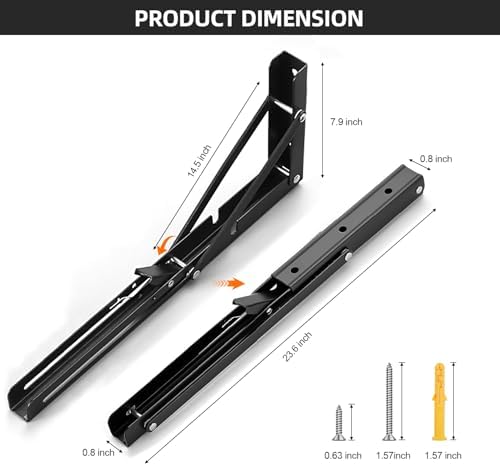 Folding Shelf Brackets 24 inch Foldable Shelf Bracket Heavy Duty Collapsible Shelf Brackets DIY Wall Mounted Fold Down T