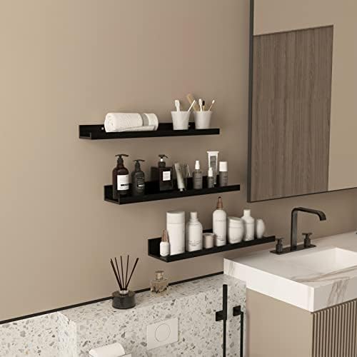 Giftgarden 24 Inch Black Floating Shelves Wall Mounted Woodgrain Picture Ledge Shelf for Storage Bedroom Bathroom Kitche