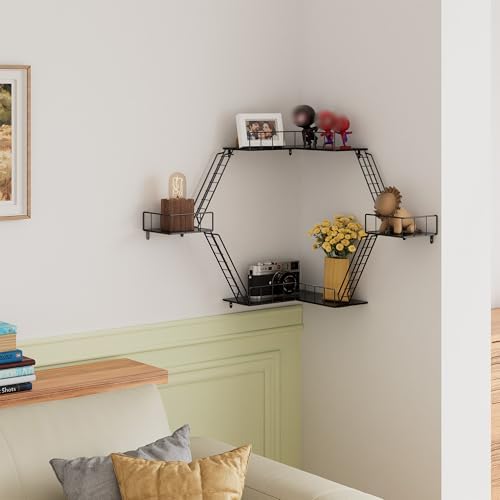 Fire Escape Wall Shelf - New York Fire Escape Shelf, Knick Knack Shelf for Figures, 3-Tier Corner Floating Shelves, Meta