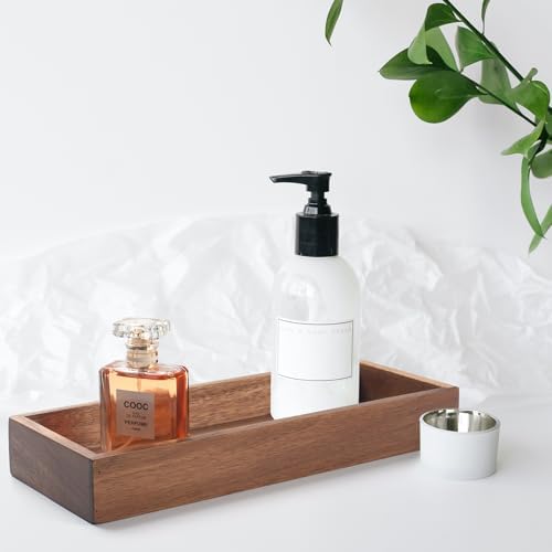 Bathroom Vanity Tray, Bathroom Tray for Counter, Acacia Wood Toilet Tank Tray for Organizing and Home Decor (11.8 x 4.5 