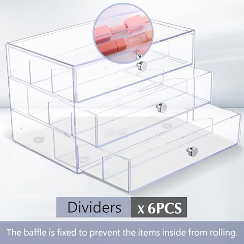 Wonderjune 1 Pack 3 Drawer Clear Washi Tape Organizer Acrylic Storage Box