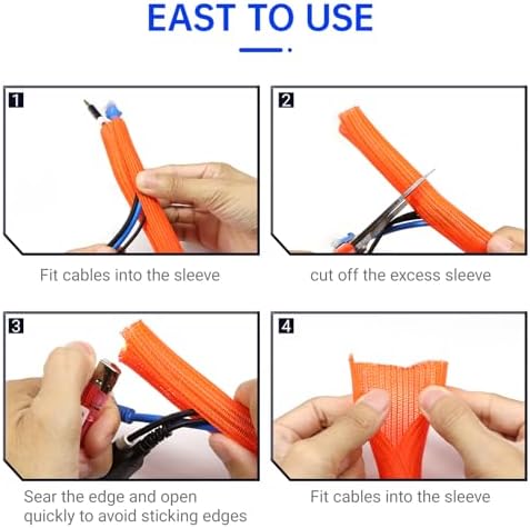 Cable Management, 16FT Wire Management Computer Cord Desk Organizer Protectors from Pets No Chew (Orange, 16mm-(2/3"))
