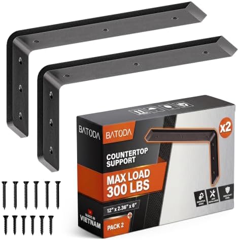 BATODA 12” Countertop Support Steel Brackets (2 PCS), Heavy Duty L Bracket