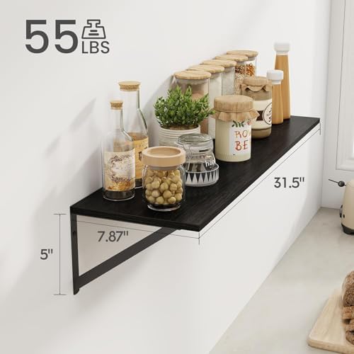 Heimlove Black Deep Floating Shelves for Wall, 32W x 8D Wood Wall Shelves Set of 2, Wide Floating Bookshelf for Living R