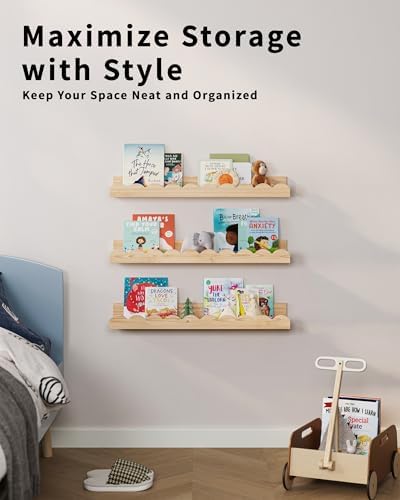 G&W Gruwald Nursery Book Shelves, Set of 3, Nursery Decor for Baby and Toddler, Scalloped Shelves, Book Shelf for Kids R