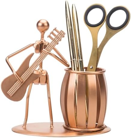 MyGift Pen Holder for Desk, Decorative Pencil Cup with Guitar Design, Accessories & Decor for Men, Gunmetal Gray Metal Desk