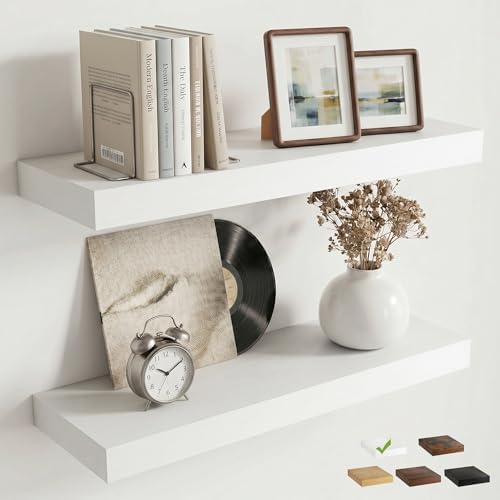 20 Inch Floating Shelves for Wall, 6.5"D Wood Storage Shelves, White Finish