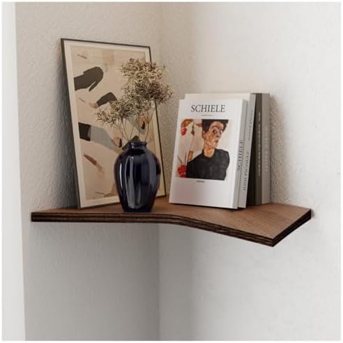 EWART WOODS Corner Shelf of Oak Wood, Floating Wall Plant Shelves, Indoor Unit for Small Spaces, Bedroom Bookshelf, Wall
