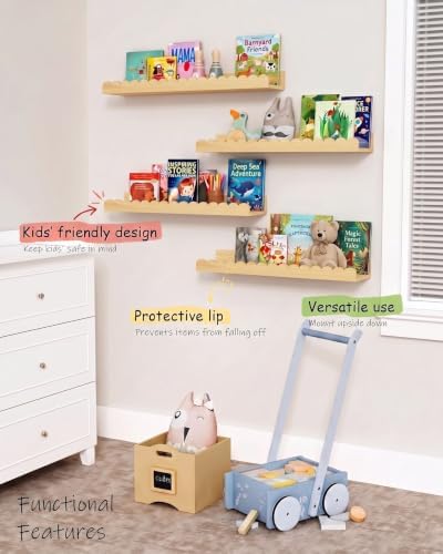 24 in Scalloped Wall Book Shelves for Kids Room, Nursery Floating Bookshelf