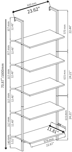 Karl home Gray 5 Tier Wall Mount Ladder Shelf, Metal Frame Bookcase