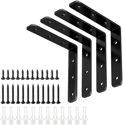 YUMORE Heavy Duty L Bracket, 4 x 4 Inch Corner Brace, Black, 4 Pack