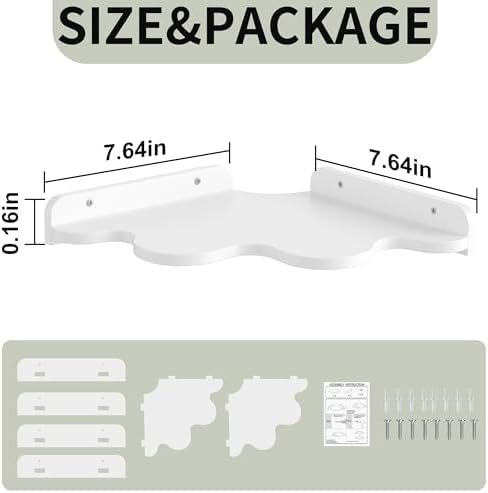 Cloud Corner Shelf Wall Mount, 2-Tier Floating Wavy Corner Wall Shelves with Cord Hole, White Funky Corner Shelves for K