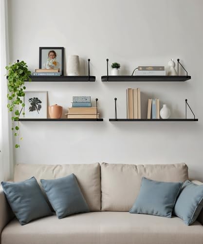 Afuly Black Floating Shelves for Wall, 24in Shelf with Brackets, Set of 2