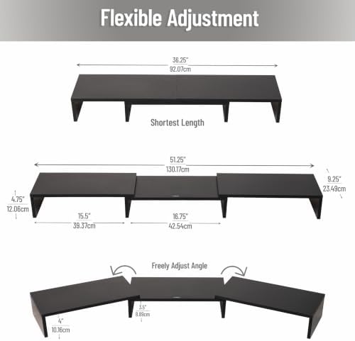 Mind Reader Dual Monitor Stand, Desktop Organizer, Laptop Riser, Office, MDF, 51.25"L x 9.25"W x 4.75"H, Black
