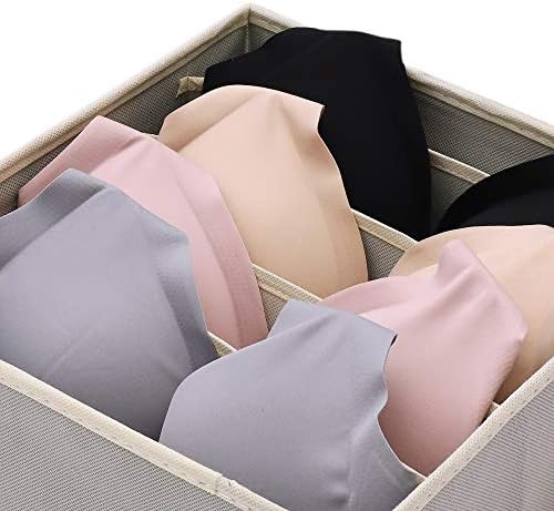 DIOMMELL Set of 4 Foldable Cloth Storage Box Closet Dresser Drawer Organizer Fabric Baskets Bins Containers Divider for Clothes Underwear Bras Socks Lingerie Clothing, Grey 22-0000