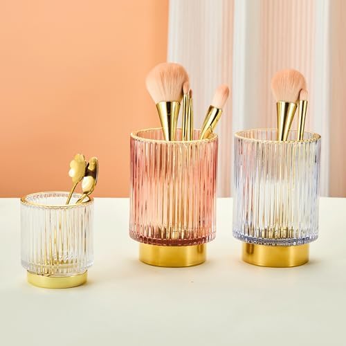 Makeup Brush Holder Organizer,Toothbrush Holders,Desk Pen Pencil Holder,Multifunctional Vintage Glass Brush Cup（S/White/