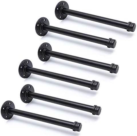 3/4" Industrial Black Iron Pipe Shelf Brackets, Rustic Wall Mounted DIY Shelving Brackets Hanging Custom Pipe Brackets f