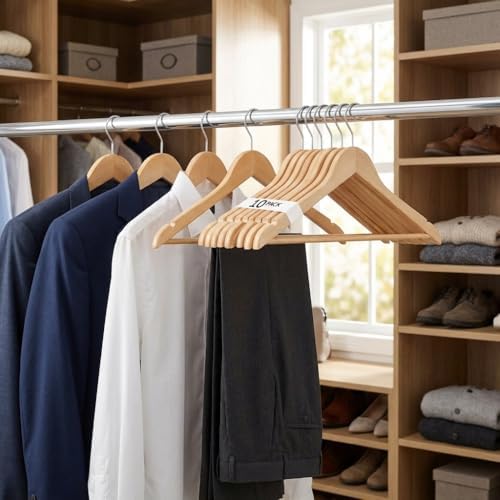 Premium Wood Like Hangers 10 Pack - Durable & Slim Coat Hanger - Suit Hangers with 360-Degree Rotatable Hook Hangers wit