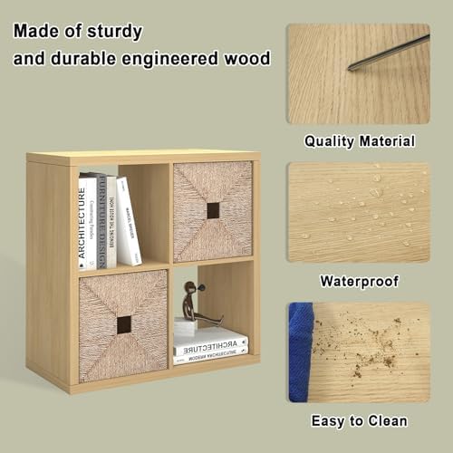 CTESNE【2026 Wooden Thick Frame 4 Cube Storage Organizer Shelf with Anti-Tipping Kits + Reversible Open Back Bookcase, Ho