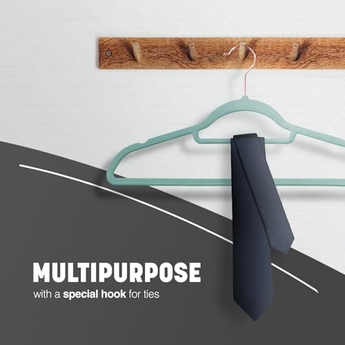 KEPLIN Velvet Hangers 20 Pack - Non-Slip Clothes Hangers with Tie Bar & 360° Hook - Durable & Sturdy, Space-Saving Wardrobe Organisers for Suits, Jackets & Clothes- Home Storage Solution (Mint Green)