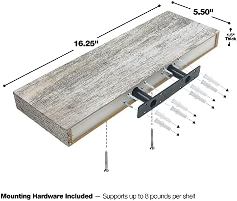Sorbus 16 Inch Wood Floating Shelves for Wall (2 Pack, Rustic)