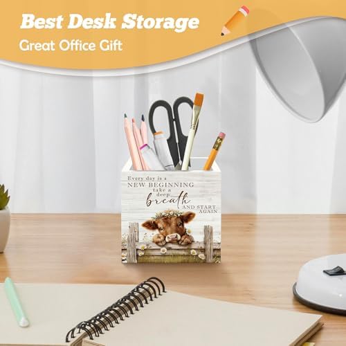 Inspirational Highland Cow Pen Holder Organizer for Desk Accessories