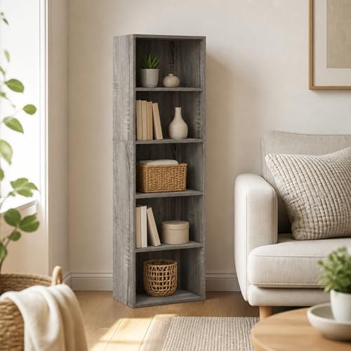 5-Cube Book Shelf, Cube Storage Organizer, Bookshelf, Bookcase with Open Shelf, 9.4 x 15.8 x 52, for Living Room, Home O
