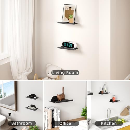 Floating Shelves for Wall,Off Center Metal Shelves for Living Room, 8” Modern Black Hanging Decor Bedroom Bathroom Kitch
