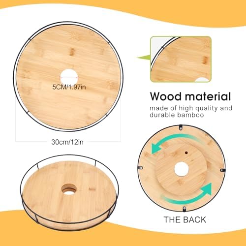 12" Lazy Susan with Umbrella Hole for Outdoor Patio Table - 360° Rotation Iron Turntable Organizer for Beach Umbrellas P