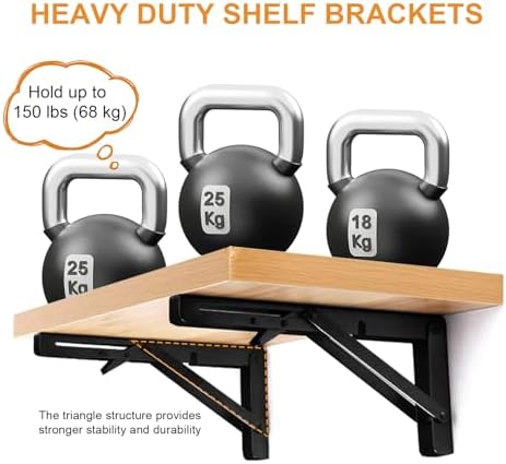 Storystore Folding Shelf Brackets, 16 Inch 2 Pcs Black Stainless Steel
