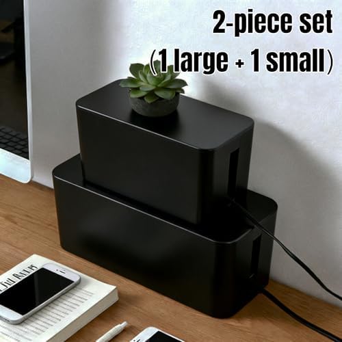 1 Large + 1 Small Cable Management Box Set – 2-Piece Cord Organizer Box, Home Office Desk Wire Storage & Cable Managemen