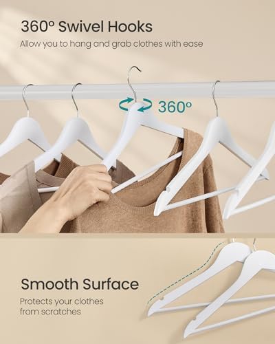 SONGMICS Wooden Hangers, 30 Pack, Basic Wood Clothes Hangers, Space Saving