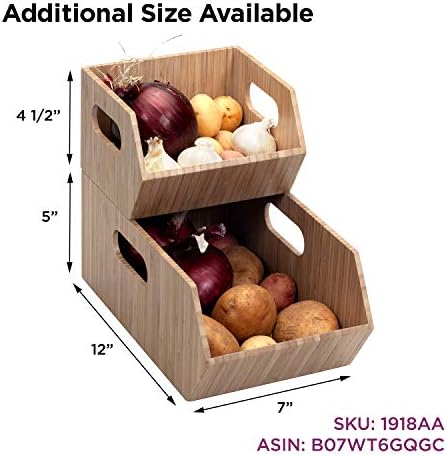 Mobilevision XL Versatile Bamboo Storage Bins for Pantry & Kitchen Cabinet Organizer Multi-Purpose / 2 Piece Stackable S