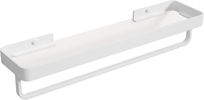 Danpoo 20 Inch Long Floating Bathroom Shelf with Towel Bar, Clear Tempered Glass Wall Shelf for Bathroom Storage Organizer, Matte White