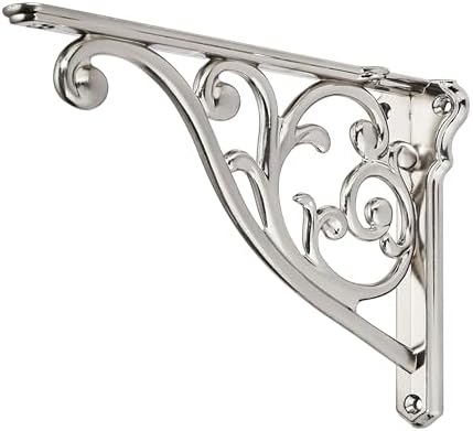 Ornate Decorative Shelf Brackets 10 inch Small Wall Mounted Shelving Bracket 4 Pack Brushed Nickel Vintage Shelf Bracket