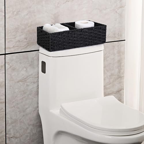 Vagusicc 2 Section Wicker Storage Basket, Black Wicker Baskets, Toilet Tank Basket, Small Baskets for Organizing Storage