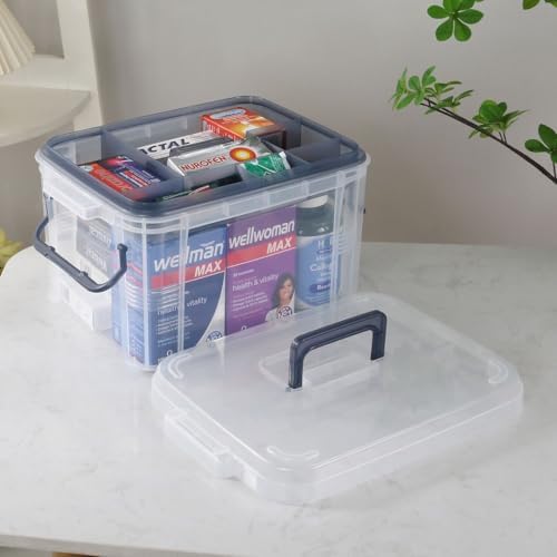 HEY FOLY Set of 2 Medicine Organizer - Plastic Storage Box with Handle Blue