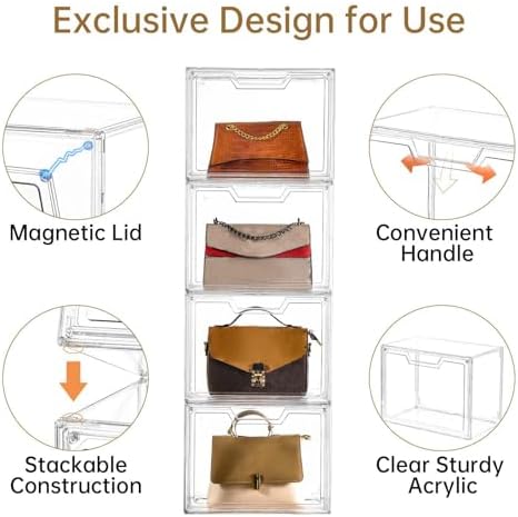 3 Pack Clear Storage Organizers with Lids, Storage Containers with Magnetic Door, Stackable Acrylic Display Case for Cos