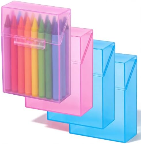 Clabby 4 Pcs Clear Plastic Crayon Boxes Hold 24 Count, Blue,Pink