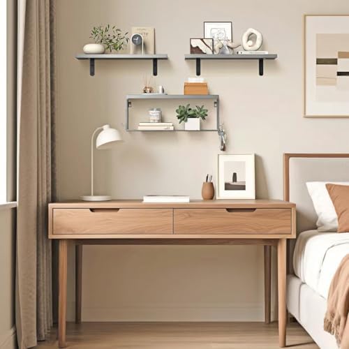 Floating Bathroom Shelves Wall Mounted - Wooden Shelf Set of 3 for Over Toilet Storage & Modern Bathroom Decor - Perfect