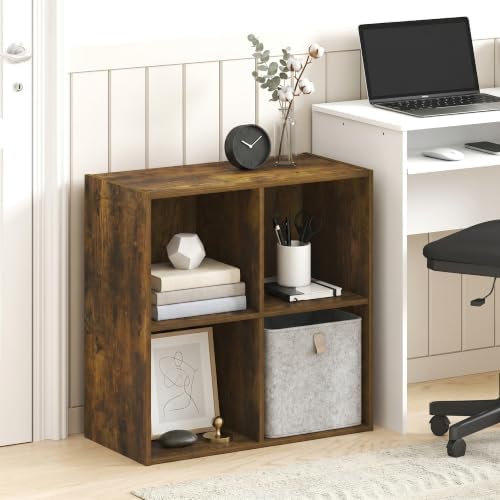 Furinno LUDER Book Shelf, 4-Cube Bookshelf, Bookcase, Amber Pine