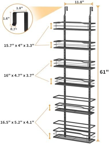 Moforoco 6-Tier Over The Door Pantry Organizer, Pantry Organization and Storage, Black Hanging Basket Cabinet Door Wall 
